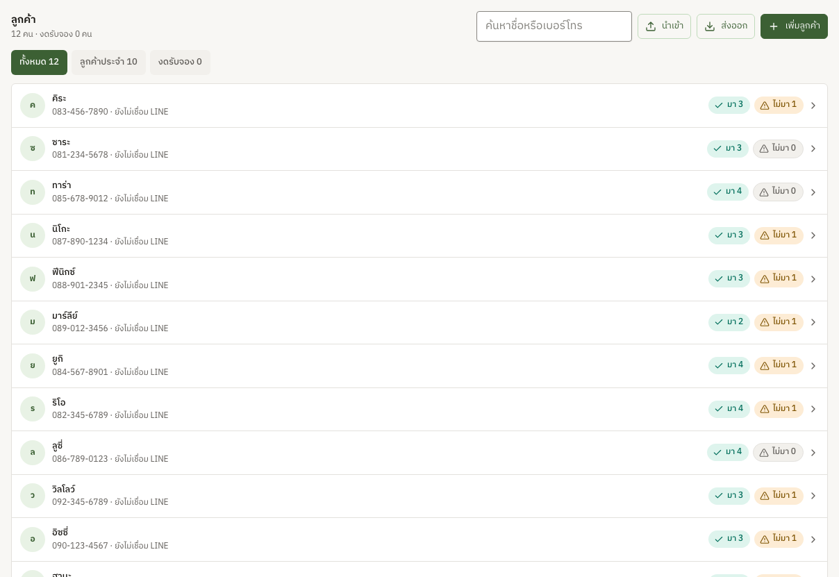หน้ารายชื่อลูกค้าของ QueueD